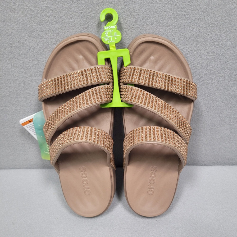 Crocs Getaway Gems Strappy Sandals Quartz Rose Gold 212584-2Q9 Womens 6